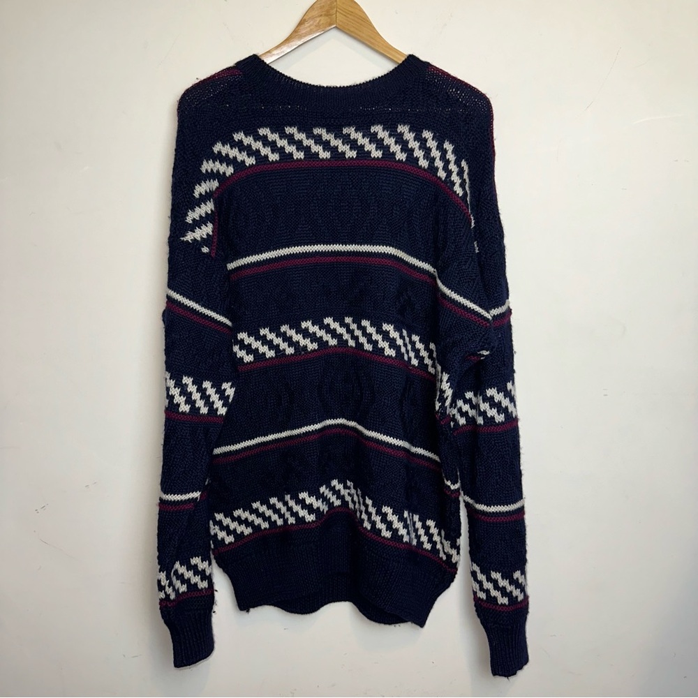 Zenio Collezione Mens Large 100% Pure Wool Geometric Sweater Oversized Baggy Y2K